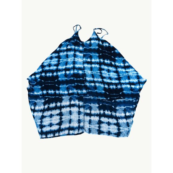 Cotton Express Blue Tie Dye Spaghetti Strap Rayon Hi Lo Blouse Size Small - Picture 7 of 8